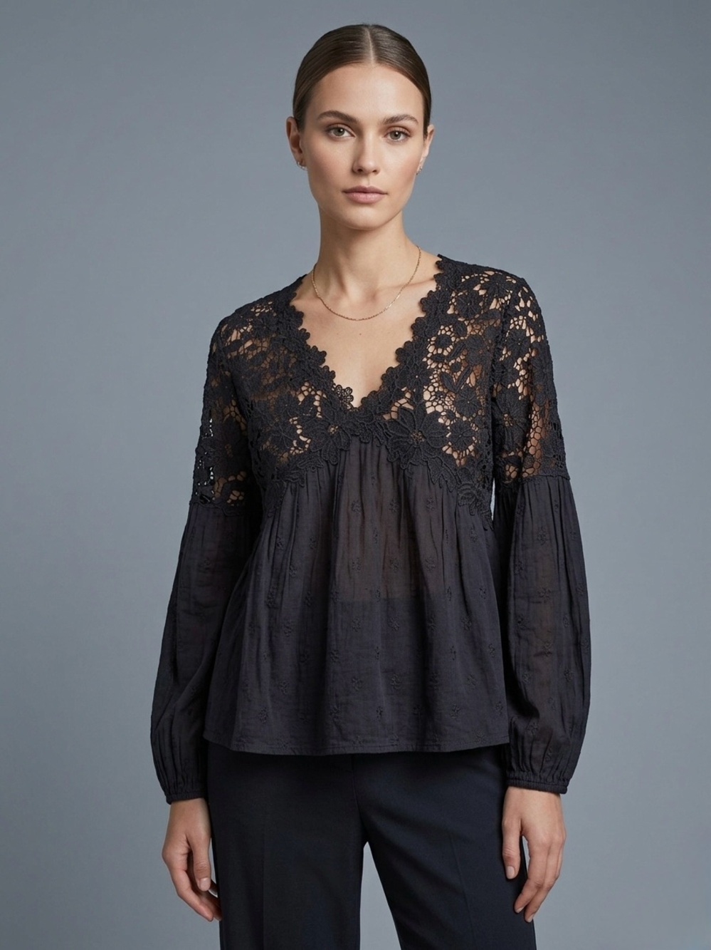 Free People - Lace V-Neck Peasant Blouse